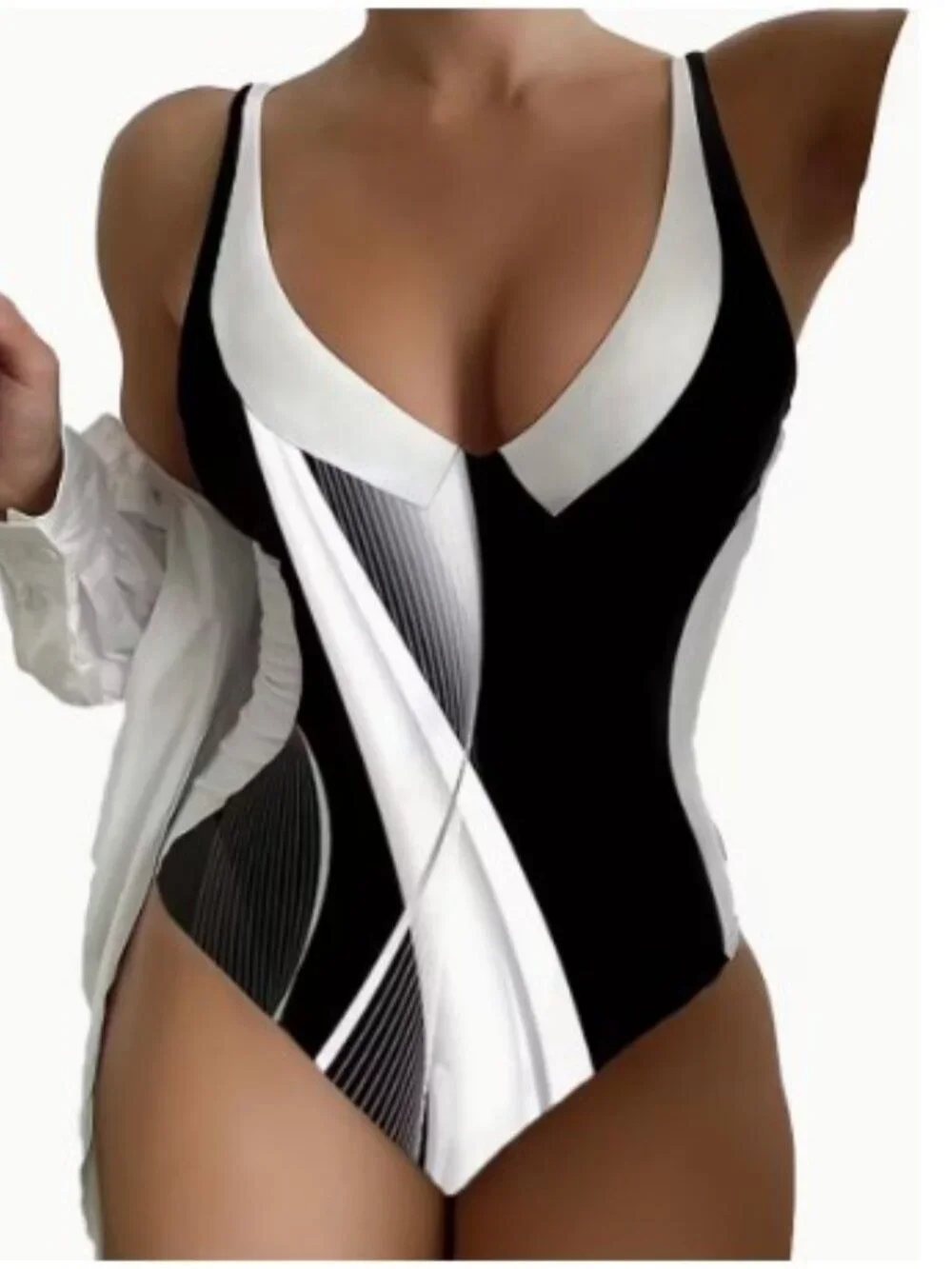 Black & White Optical Illusion Swimsuit Size L NEW - Picture 1 of 4